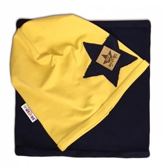 Baby Nellys Bavlněná sada čepička a nákrčník Nelly Star - žlutá/tm.modrá, vel. 8-10let; 116 (5-6r)