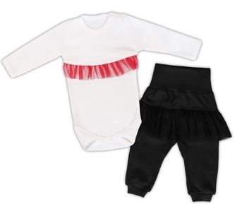 Mamatti 2dílná sada Body dl. rukáv s tutu volánkem, tepláčky s tutu, bílé, černé, vel. 68; 68 (3-6m)