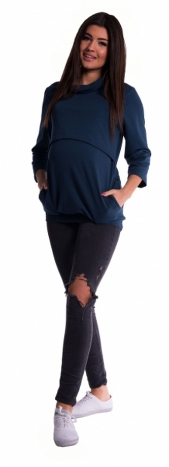 Be MaaMaa Těhotenské a kojící teplákové triko - tm. modré - vel. S;  S (36)