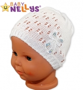 Háčkovaná čepička Mašle Baby Nellys ® - s flitry - bílá; 56/62 (0-3m)