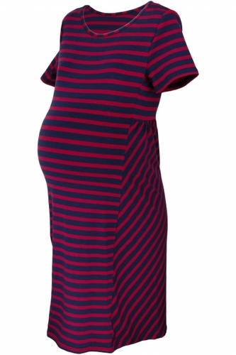 Be MaaMaa Těhotenské proužkované šaty s kr. rukávem - granát/bordo, vel. M; M (38)