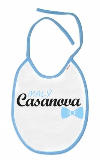 Baby Nellys Nepromokavý bryndáček  Malý Casanova, 24 x 27 cm - bílý s modrým olemováním