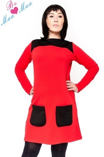 Be MaaMaa Těhotenské šaty/tunika LIZZA dl. rukáv - černá/červená; L/XL