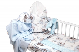 6-ti dílná výhod. sada s dárkem pro miminko Baby Nellys, 135x100 Zvířátka na mráčku, modrá; 135x100