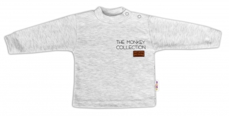 Baby Nellys Bavlněné tričko dlouhý rukáv Monkey - sv. šedý melírek, vel. 74; 74 (6-9m)