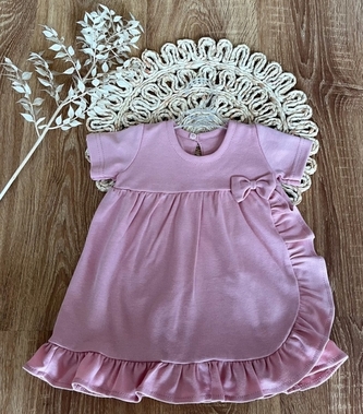 Kojenecké šaty s volánky, kr. rukáv, Mamatti, Puntík, pudrové; 68 (3-6m)