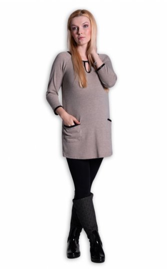 Be MaaMaa Tunika, šaty 3/4 rukáv - béžová, vel. L/XL; L/XL