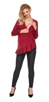 Be MaaMaa Zavinovací těhotenská/kojící tunika dl. rukáv - bordó; S/M