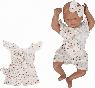 Body s nohavičkami kr. rukáv + čelenka, mušelín, 2D sada, Z&Z, bílá; 56 (1-2m)