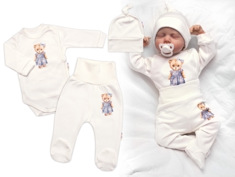 Zavinovací body, polodupačky, čepička, 3D, Baby Nellys, Sweet Teddy Girl, krémové, vel. 62; 62 (2-3m)