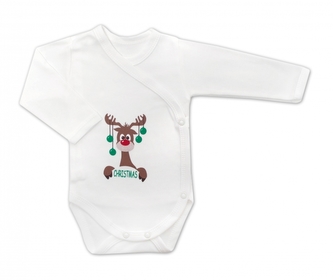 Mamatti Kojenecké body dlouhý rukáv, zapínání bokem, Vánoce, bílé; 56 (1-2m)