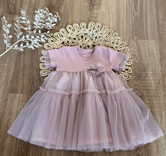 Sukničkobody s tylem krátký rukáv, Mamatti, Puntík, pudrové, vel. 80; 80 (9-12m)