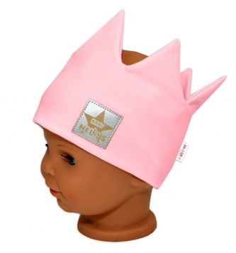 Baby Nellys Hand Made Bavlněná čelenka - dvouvrstvá, Korunka - sv. růžová, 104/116