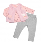 Dětská souprava, Králíček 3D, bavlna, šedá/růžová, vel. 86; 86 (12-18m)
