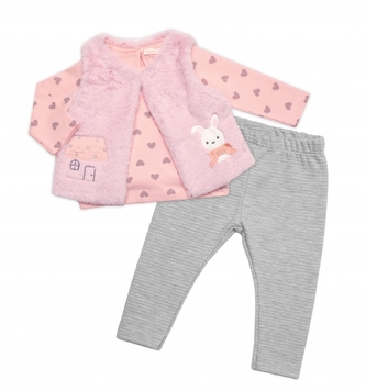 Dětská souprava, Králíček 3D, bavlna, šedá/růžová, vel. 86; 86 (12-18m)