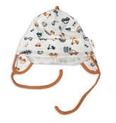 Bavlněná čepička s oušky na zavazování- Car, smetanová/hnědá, vel. 74/80; 74/80 (9-12m)