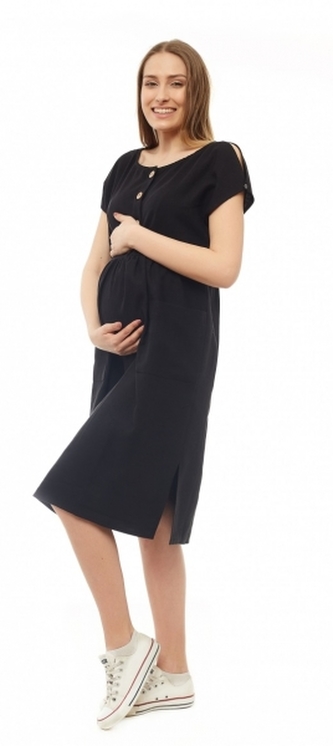 Be MaaMaa Těhotenské letní šaty kr. rukáv - černé, vel. XXL/XXXL; XXL/XXXL