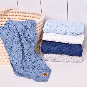 Luxusní bavlněná háčkovaná deka, dečka. ažurková LOVE, 75x95cm - jeans