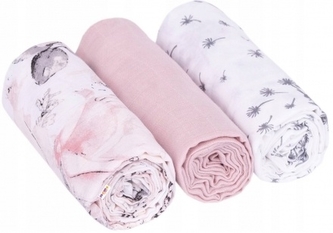 Baby Nellys Mušelínové pleny 3ks Lux - Květy, 70 x 80 cm, pudrová/bílá