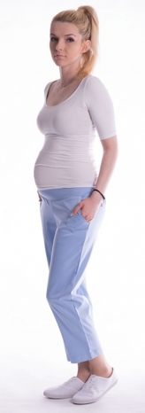 Be MaaMaa Těhotenské 7/8 bederní kalhoty - světle modré; L (40)