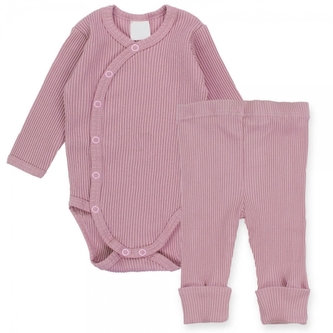 Zavinovací žebrované body + tepláčky, 2D sada MBaby, pudrově růžová, vel. 68; 68 (3-6m)