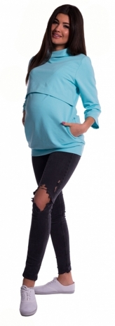 Be MaaMaa Těhotenské a kojící teplákové triko - mátové; XXL (44)