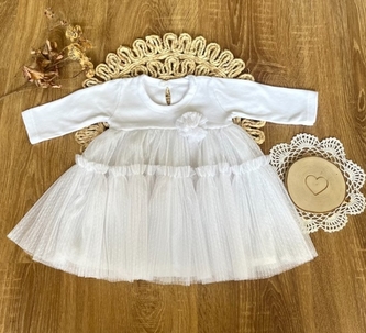 Šaty s tylem dl. rukáv, Srdce, Mamatti, smetanovo/bílé, vel. 74