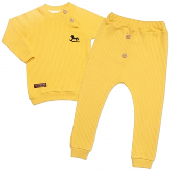 Tepláková žebrovaná souprava s knoflíčky, Horse 2D, bavlna, žlutá, vel. 80