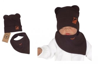 Z&Z Dvouvrstvá žebrovaná čepička s oušky + šátek, čokoládová, 92/98; 92/98 (18-36m)