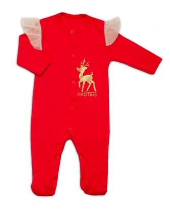 Mamatti Kojenecký bavlněný overálek s volánky Vánoce, červený, vel. 74; 74 (6-9m)