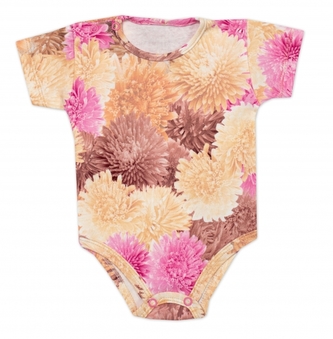 Body kr. rukáv Astry, bavlna, zapínání u krku, Mrofi, růžová/ecru, vel. 68; 68 (3-6m)