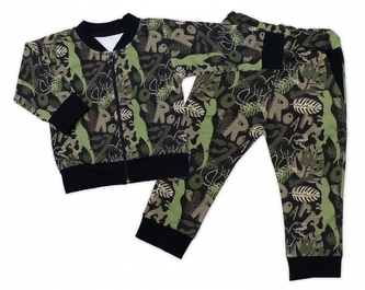 Stylová bavlněná tepláková souprava G-baby,  Dino - khaki/černá; 80 (9-12m)