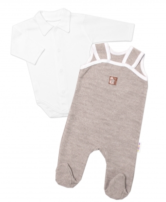 2-dílná soupravička Star, body dl. rukáv + pletené dupačky, béžové, vel. 68; 68 (3-6m)