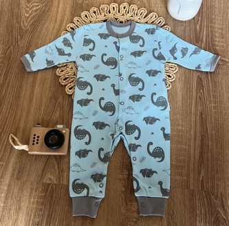 Kojenecký overal bez šlapek Mamatti, Dino park - modré s potiskem, vel. 80; 80 (9-12m)