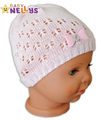 Háčkovaná čepička Mašlička Baby Nellys ® - s flitry; 56-62 (0-3m)
