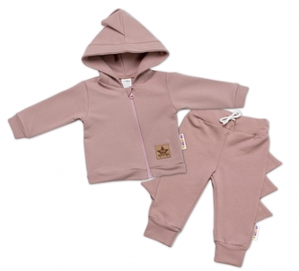BABY NELLYS Dětská tepláková souprava s kapucí Krokodýl - pudrově, starorůžová, vel. 74