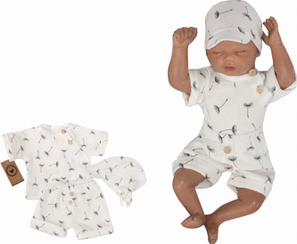 Mušelínové triko, kraťasy + šátek, 3D sada, Pampeliška Z&Z, smetana, vel. 68