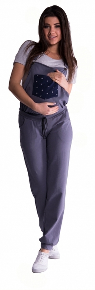 Be MaaMaa Těhotenské teplákové zahradníky - metalická ocel;  S (36)