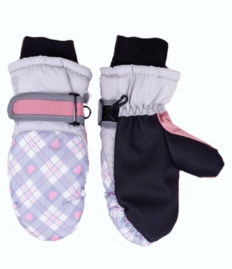 Dětské zimní, nepromokavé palčáky, Srdíčka YO!, šedé, vel. 104/110, 14 cm; 104/110 (3-5r)