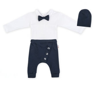 3-dílná sada Hubert, body s motýlkem, tepláčky a čepička - granát, vel. 92, Baby Nellys; 92 (18-24m)