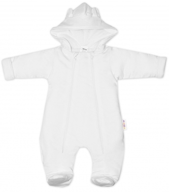 Zimní kombinézka s dvojitým zapínáním, s kapucí a oušky, bílá, vel. 74, Baby Nellys; 74 (6-9m)