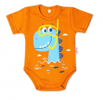 Baby Nellys Bavlněné kojenecké body, kr. rukáv, Drak Eda - cihlová, vel. 62; 62 (2-3m)