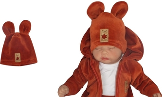 Z&Z Velurová, semišková čepička s oušky, měděná, 80/86; 80/86 (12-18m)