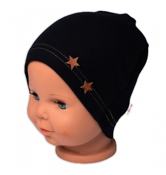 Baby Nellys Žebrovaná čepice Hvězdičky - černá; 68/74 (6-9m)