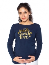 Be MaaMaa Těhotenské triko dlouhý rukáv Made with Love - tm. modrá - XL; XL (42)