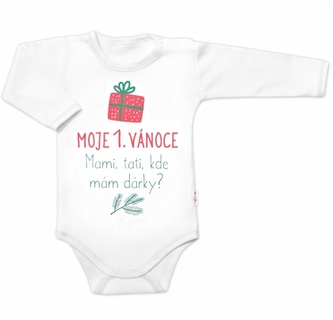 Moje 1. Vánoce, Mami, tati, kde mám dárky,body dlouhý rukáv  Baby Nellys, bílé vel. 62; 62 (2-3m)