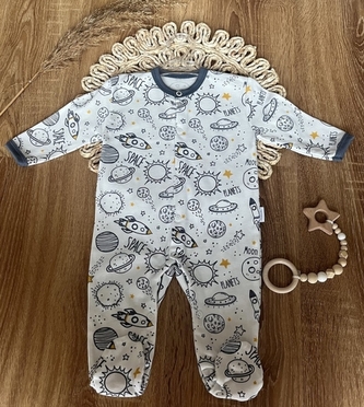Kojenecký bavlněný overal Mamatti, Kosmos- bílo/granátový s potiskem, vel. 68; 68 (3-6m)