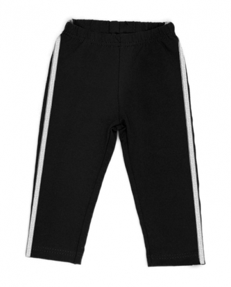 Mamatti Bavlněné legíny, tepláčky s ozdobným bočním stříbrným páskem Bow - černé,vel. 104; 104 (3-4r)