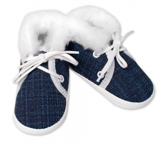 Kojenecké capáčky/botičky na šněrování s kožíškem, Baby Nellys, granát; 56/62 (0-3m)