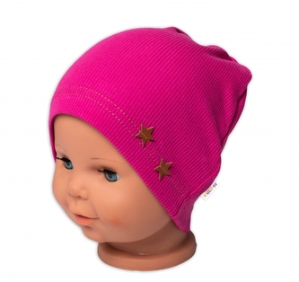 Baby Nellys Žebrovaná čepice Hvězdičky - malinová, vel. 92/98; 92/98 (18-36m)